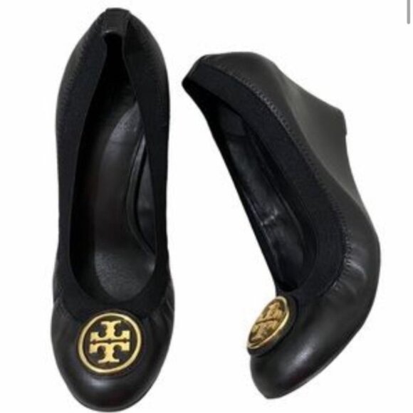 Tory Burch Caroline 2 wedge ballet on black nappa - Picture 1 of 8